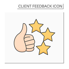 Like and rate color icon. Thumb up and stars. Positive feedback and quality client experience concept. Online marketing service and web. Isolated vector illustration