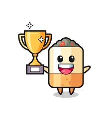 Cartoon Illustration of cigarette is happy holding up the golden trophy
