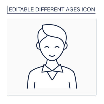 Early adulthood line icon. Adult man. Happy young male person. Life cycle. Different ages concept. Isolated vector illustration. Editable stroke