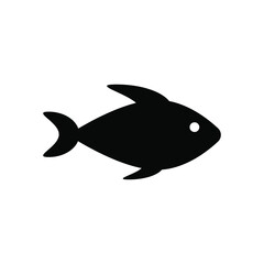 Fish icon black silhouette. Flat fishery logo symbol. Black illustration on white background. Isolated object.