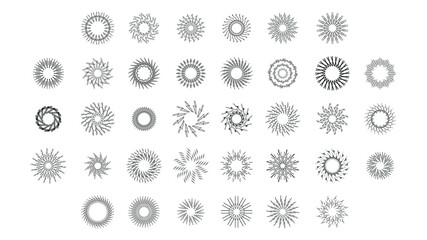 Set Abstract Collection Round Circles Starburst Sunburst Sunset Black Line Doodle Design Elements Bursting Rays Sunrise Shine Light Radiant Sparkles Vector Design Style