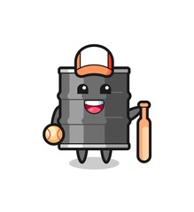 Cartoon character of oil drum as a baseball player