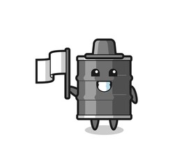 Cartoon character of oil drum holding a flag
