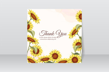 Thank you card design with beautiful sunflowers