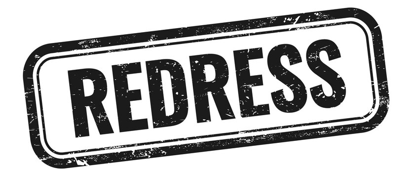 REDRESS text on black grungy vintage stamp.