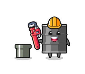 Fototapeta premium Character Illustration of oil drum as a plumber