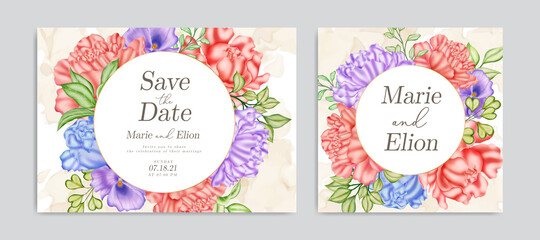Save the date invitation with elegant watercolor floral ornament