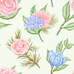 Seamless pattern with watercolor floral