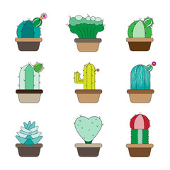 cactus icon filled line on white background.Flat design of Tropical Garden Concept.vector ,illustration. filled line.