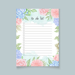 To do list planner template with colorful flowers