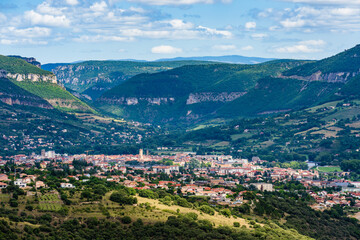 Fototapeta na wymiar Panoramic view of Millau city in Aveyron, France