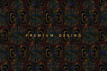 Geometric trendy volumetric convex 3D pattern. Embossed fantasy black background in oriental, indian, mexican, aztec styles. Shiny texture with ethnic ornament. Handmade technique.
