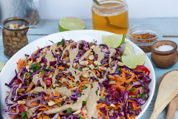 Making Vegetarian Red Cabbage Salad and Quinoa Salad