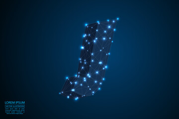Obraz premium Abstract letters font is made up of triangles, lines, dots and connections. On a dark blue background, stars of the cosmic universe, meteorites, galaxies. Vector illustration eps 10.