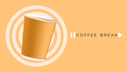 Coffee Poster Advertisement Flayers Vector Illustration. Orange Cup of coffee on background. Coffee break concept.