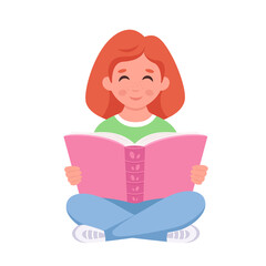 Fototapeta na wymiar Girl reading book. Girl studying with a book. Vector illustration