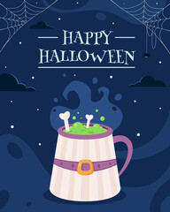Happy Halloween greeting card. Halloween drink. Vector illustration