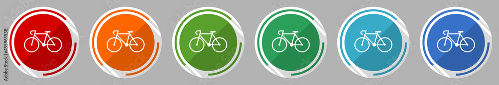 Poster bicycle icon set, vector illustration in 6 colors options for webdesign and mobile applications, fla