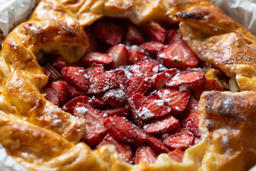 Close-up of strawberry pie filling, close-up. Summer recipe