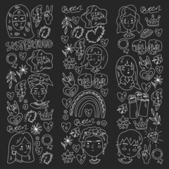 Creative pattern with vector woman. Group of african and indian girls.