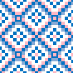 Seamless vector pattern in ethnic style. Background in blue tones. Ornament from geometric shapes.