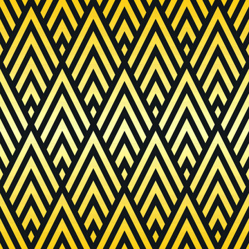 Seamless black and gold chevron art deco pattern vector