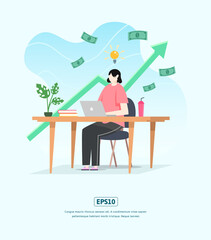Flat Illustration with Character, statistics Growing Business