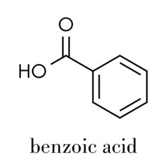 Benzoic acid molecule. Benzoate salts are used as food preservatives. Skeletal formula.