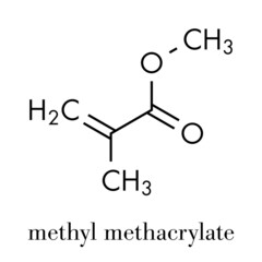 Methyl methacrylate molecule, poly(methyl methacrylate) or acrylic glass building block. Skeletal formula.