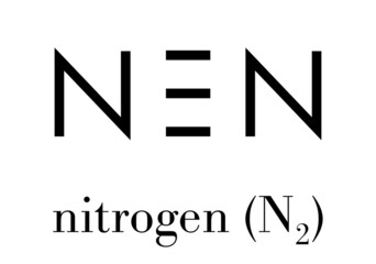 Elemental nitrogen (N2) molecule. Nitrogen gas is the main component of the Earth's atmosphere. Skeletal formula.