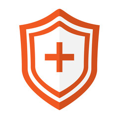 Immune system vector icon logo. Protection against bacteria health viruses. Medical prevention of human germs.Red shield with a white cross and a virus on a white background. Vector illustration