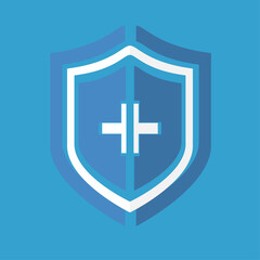 Obraz premium Immune system vector icon logo. Protection against bacteria health viruses. Medical prevention of human germs.Red shield with a white cross and a virus on a white background. Vector illustration