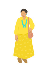 Elderly Navajo woman in traditional attire and purse