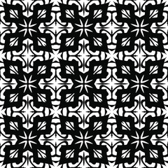 Flower geometric pattern. Seamless vector background. White and black ornament. Ornament for fabric, wallpaper, packaging. Decorative print