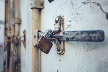 Locked clasp and padlock on a Storage Container sea