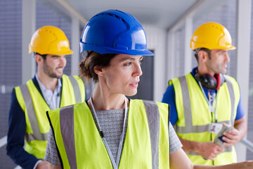 Supervisors and worker with clipboard in factory