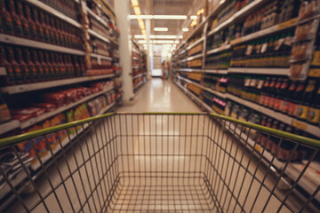 Defocused blur put on the at floor dry food in supermarket