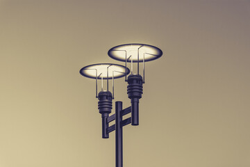 Retro futuristic street light abstract - Metal light post - illumination - engineering -...