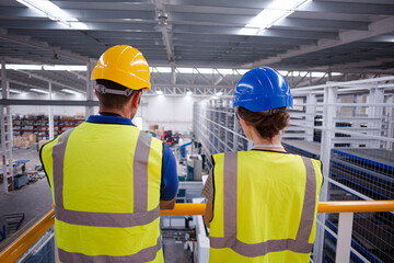 Fototapeta na wymiar Supervisor and worker talking in factory