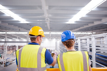 Supervisor and worker talking in steel factory