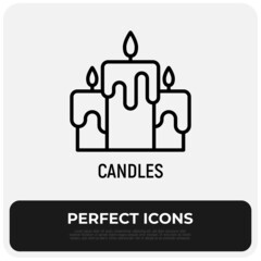 Candles thin line icon. Modern vector illustration of Christmas decoration.