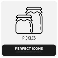 Pickles thin line icon. Modern vector illustration of jars.