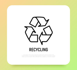 Recycle sign, three arrows in circle thin line icon. Modern vector illustration.