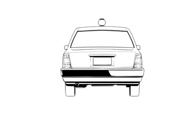 漫画風ペン画イラスト　車_タクシー