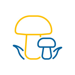 Forest mushrooms with a green grass vector icon