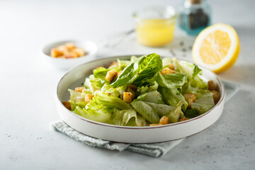 Traditional Caesar salad with bread croutons