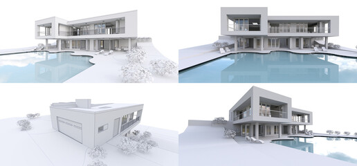 Fototapeta na wymiar 3d modern house, on white background. 3d illustration.