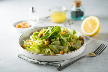 Traditional Caesar salad with bread croutons