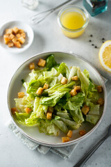 Traditional Caesar salad with bread croutons