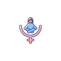 Female gender identity RGB color icon. Venus symbol. Feminist therapy. Women empowerment. Mindfulness movement. Mental health. Women wellness. Isolated vector illustration. Simple filled line drawing